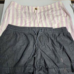 Lot Old Navy Shorts Womens 14 Linen Everyday Purple Stripe Bundle Black Pull On